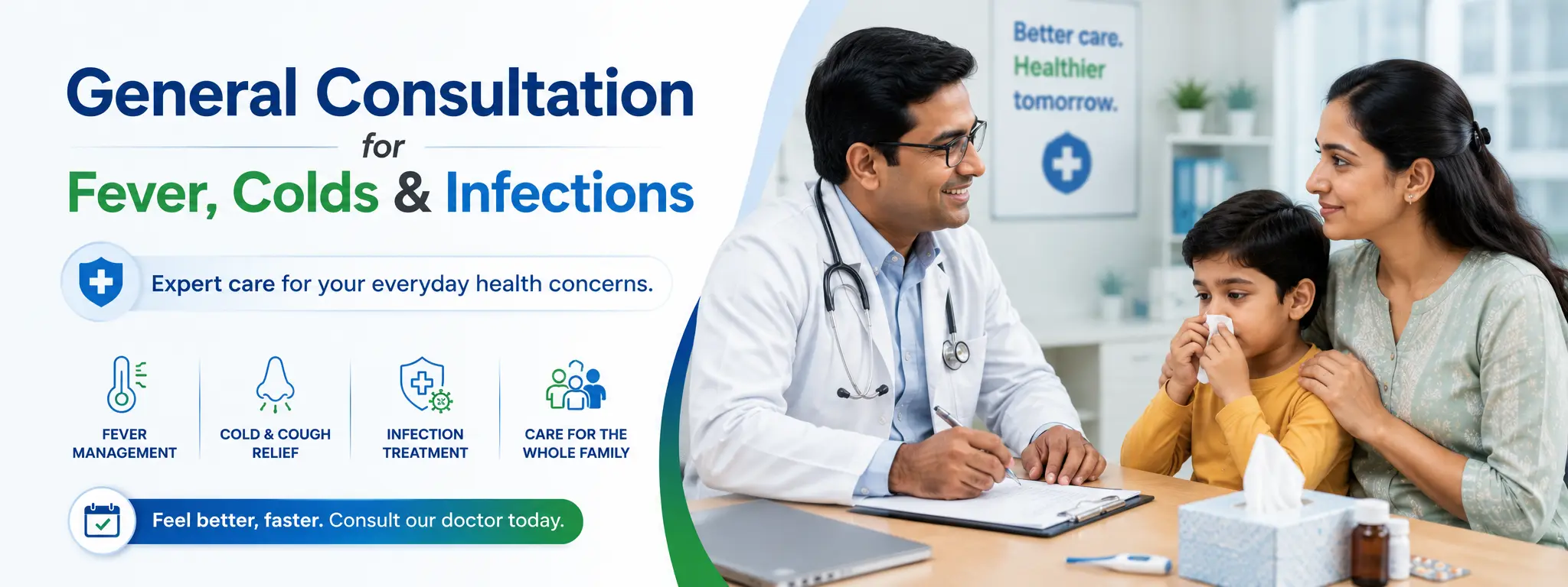General consultation for fever, cold and infections at Dr. Uma Ramanan Clinic, Trichy